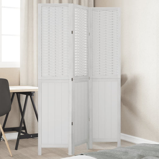 3-Panel Solid Wood Room Divider - White Paulownia Elegance