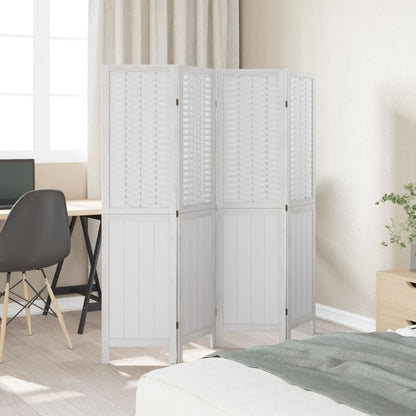 Elegant 4-Panel White Solid Wood Paulownia Room Divider