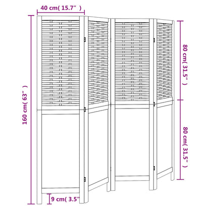 Elegant 4-Panel White Solid Wood Paulownia Room Divider