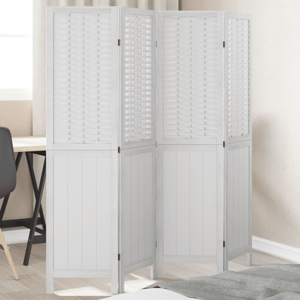 Elegant 4-Panel White Solid Wood Paulownia Room Divider