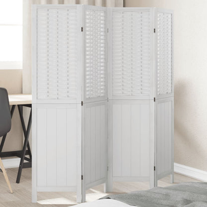 Elegant 4-Panel White Solid Wood Paulownia Room Divider