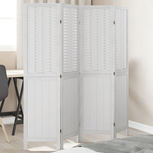 Elegant 4-Panel White Solid Wood Paulownia Room Divider