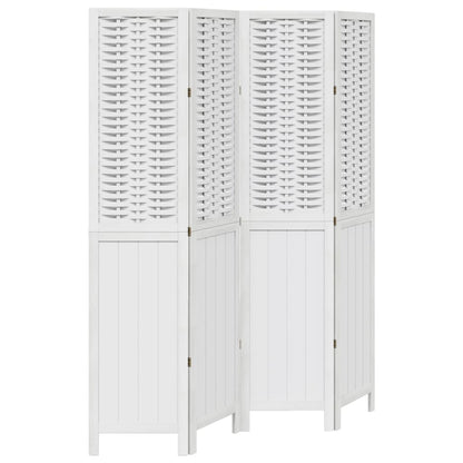 White Solid Wood Paulownia 4-Panel Room Divider