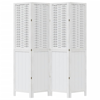 White Solid Wood Paulownia 4-Panel Room Divider