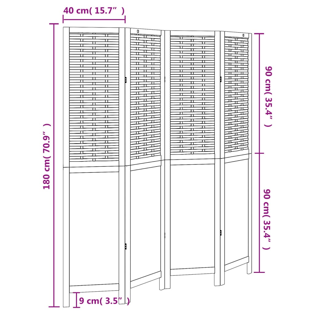 White Solid Wood Paulownia 4-Panel Room Divider