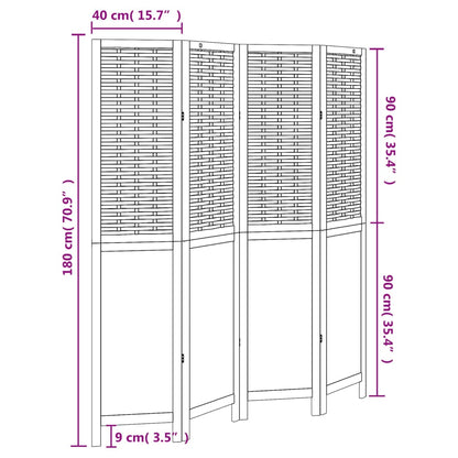 White Solid Wood Paulownia 4-Panel Room Divider
