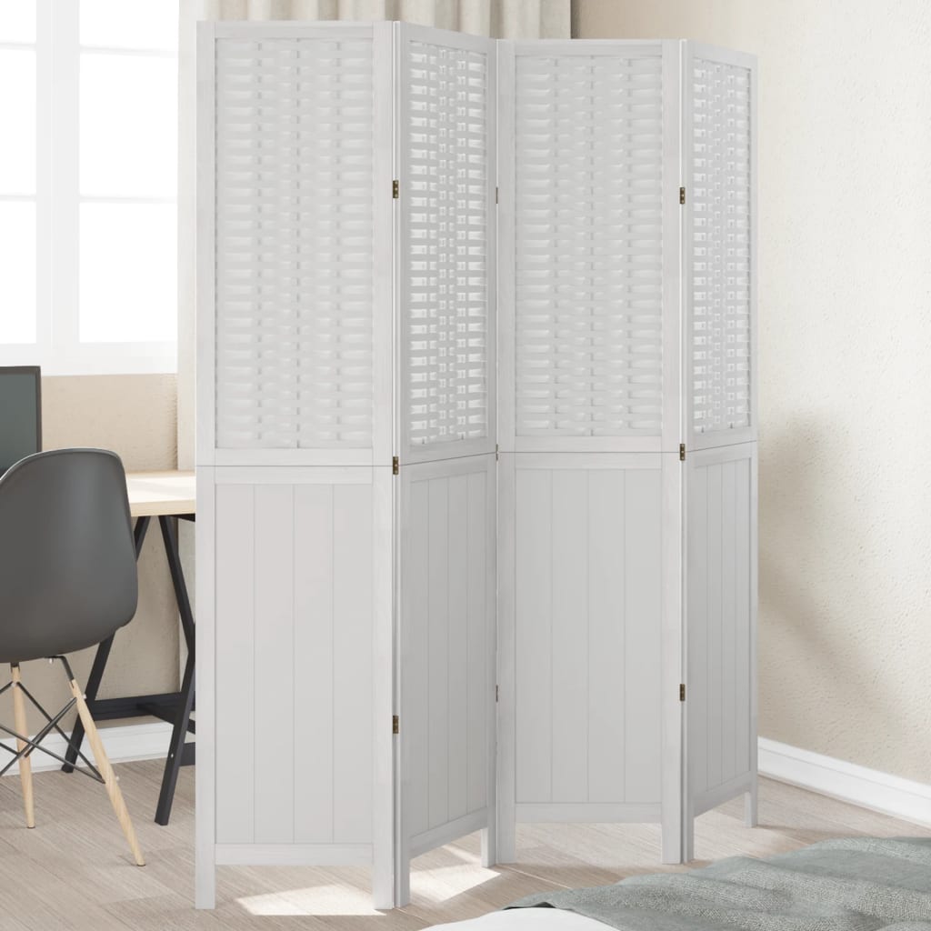 White Solid Wood Paulownia 4-Panel Room Divider