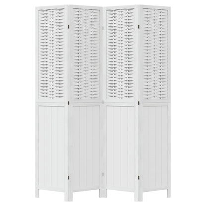 Room Divider 4 Panels White Solid Wood Paulownia