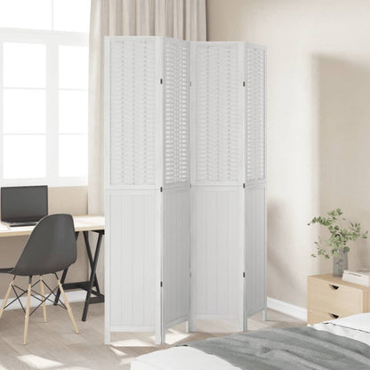 White Solid Wood 4-Panel Room Divider - Paulownia Wood Design