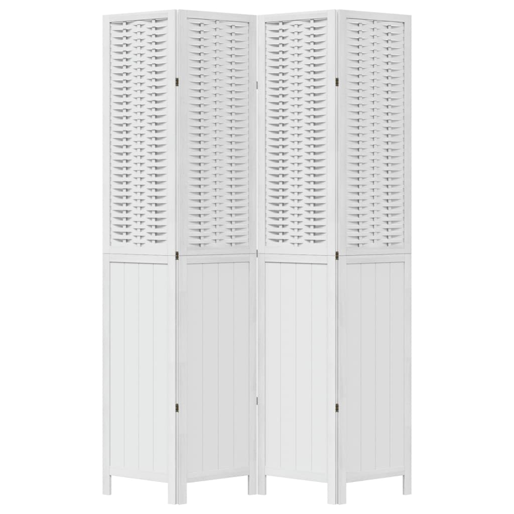 White Solid Wood 4-Panel Room Divider - Paulownia Wood Design