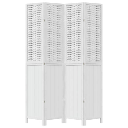 White Solid Wood 4-Panel Room Divider - Paulownia Wood Design