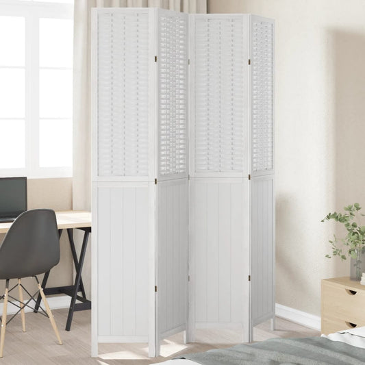 White Solid Wood 4-Panel Room Divider - Paulownia Wood Design