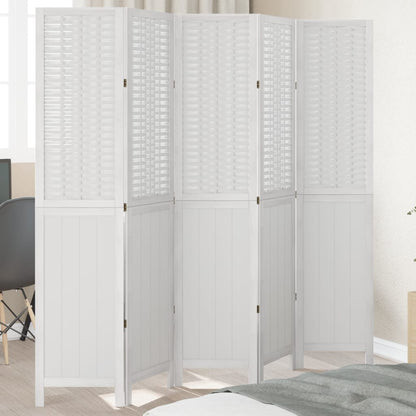 5-Panel Room Divider – Solid Paulownia Wood in White