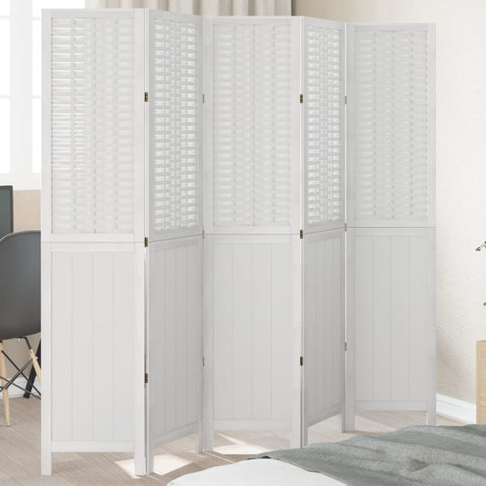 5-Panel Room Divider – Solid Paulownia Wood in White