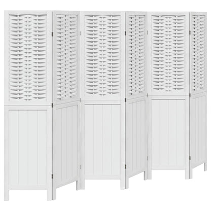 6-Panel Solid Wood Room Divider, White Paulownia Design