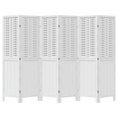6-Panel Solid Wood Room Divider, White Paulownia Design