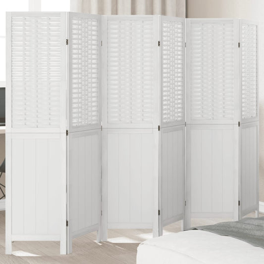 6-Panel Solid Wood Room Divider, White Paulownia Design
