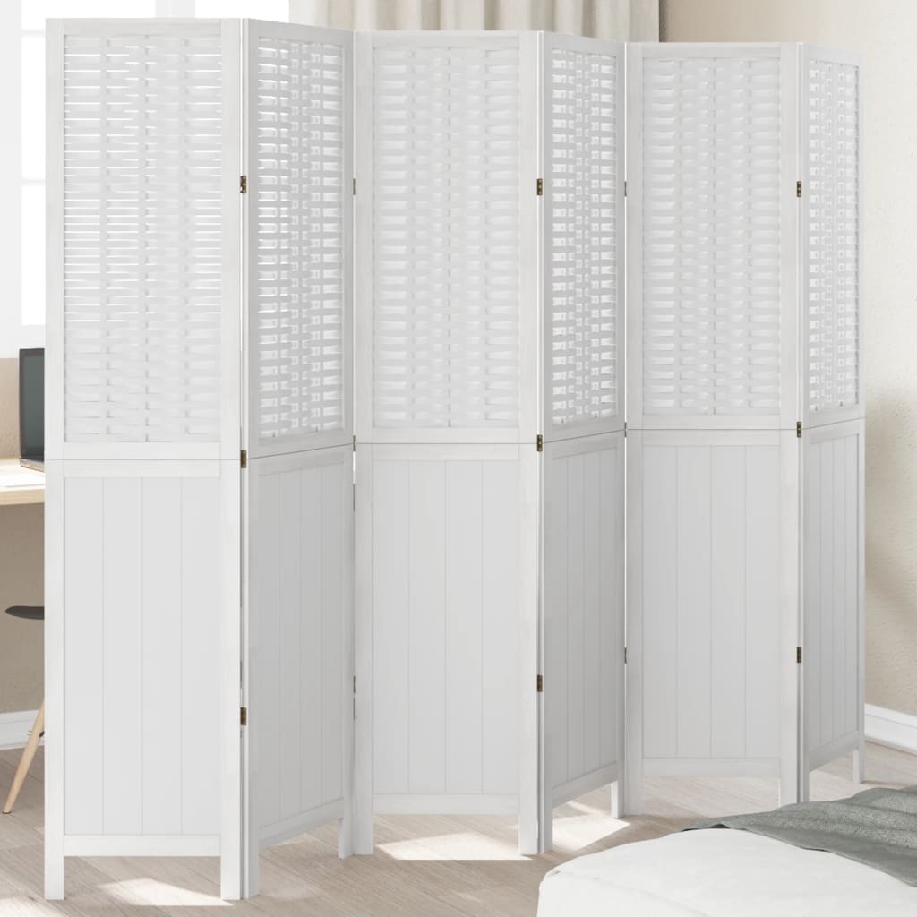 White Solid Wood Paulownia Room Divider – 6 Panels