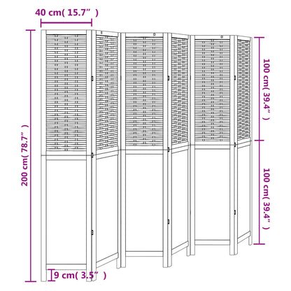 White Solid Wood Room Divider - 6 Panels, Paulownia Wood