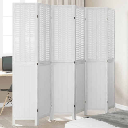 White Solid Wood Room Divider - 6 Panels, Paulownia Wood