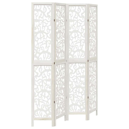 White Solid Wood Room Divider - 4 Panels in Paulownia