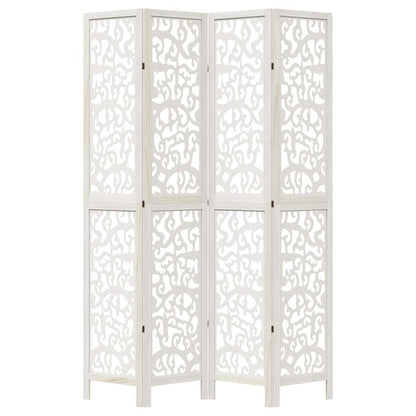 White Solid Wood Room Divider - 4 Panels in Paulownia