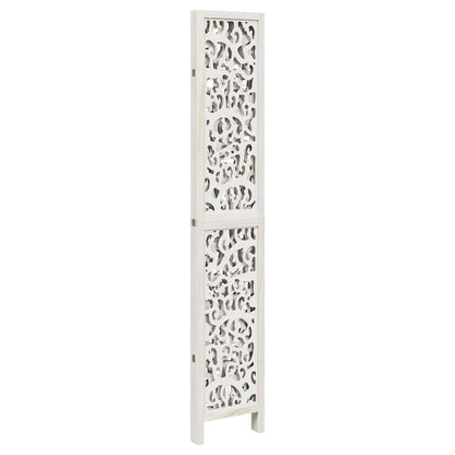 White Solid Wood Room Divider - 4 Panels in Paulownia