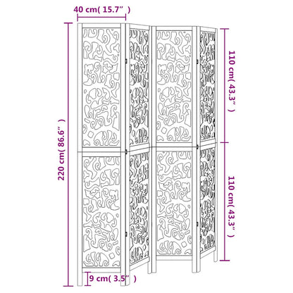 White Solid Wood Room Divider - 4 Panels in Paulownia