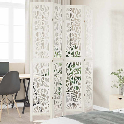 White Solid Wood Room Divider - 4 Panels in Paulownia