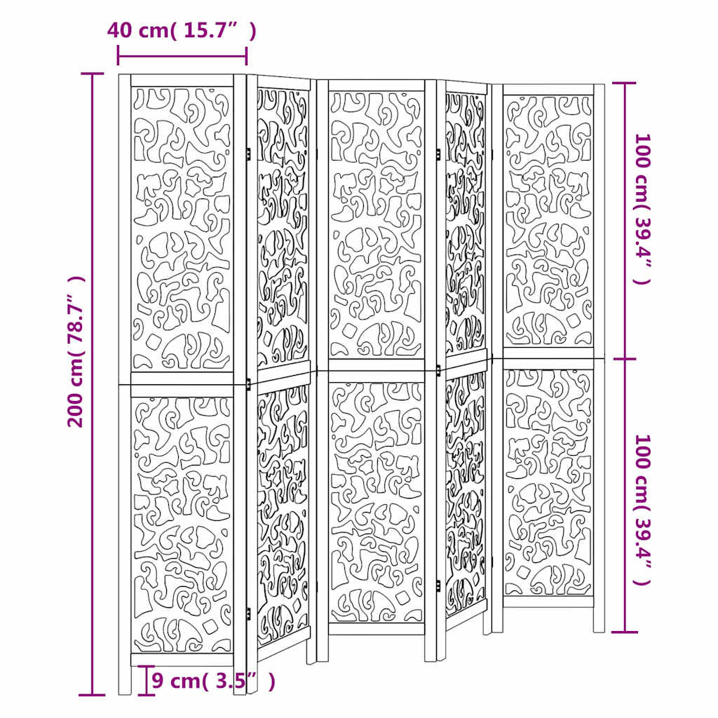 White Solid Wood 5-Panel Room Divider - Paulownia Elegance