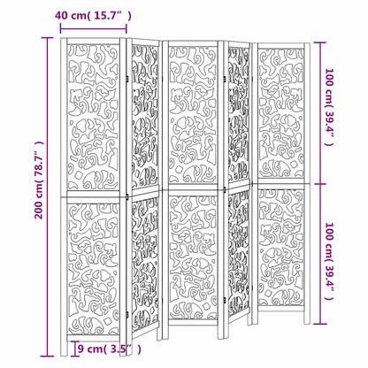 White Solid Wood 5-Panel Room Divider - Paulownia Elegance