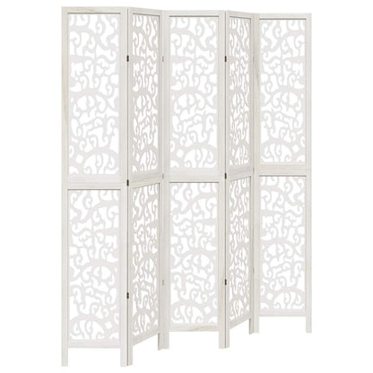 Stylish 5-Panel Room Divider in White Solid Wood Paulownia