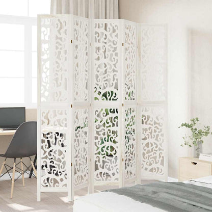 Stylish 5-Panel Room Divider in White Solid Wood Paulownia