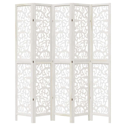 Stylish 5-Panel Room Divider in White Solid Wood Paulownia