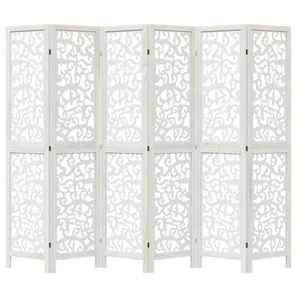 Room Divider 6 Panels White Solid Wood Paulownia