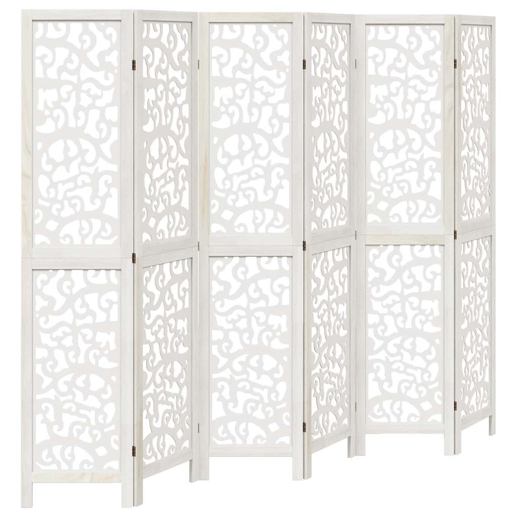 6-Panel White Solid Wood Room Divider - Paulownia Material