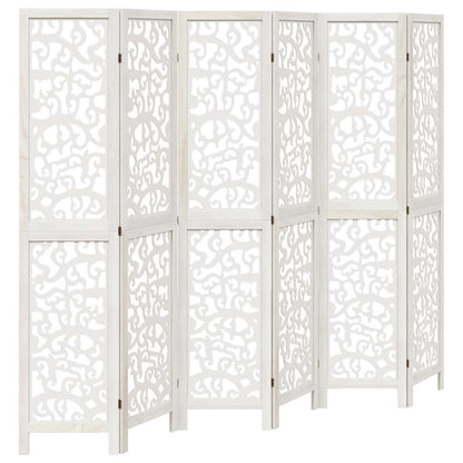 6-Panel White Solid Wood Room Divider - Paulownia Material