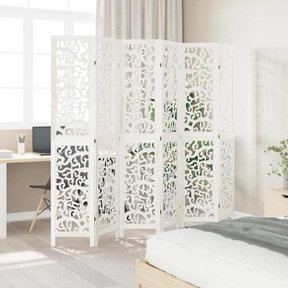 6-Panel White Solid Wood Room Divider - Paulownia Material