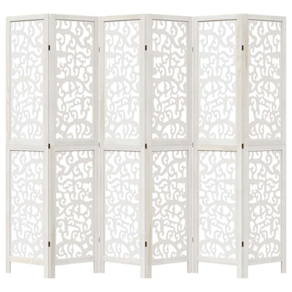 6-Panel White Solid Wood Room Divider - Paulownia Material