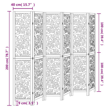 6-Panel White Solid Wood Room Divider - Paulownia Material