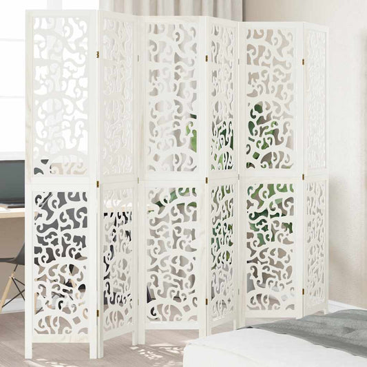 6-Panel White Solid Wood Room Divider - Paulownia Material