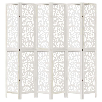 Room Divider 6 Panels White Solid Wood Paulownia