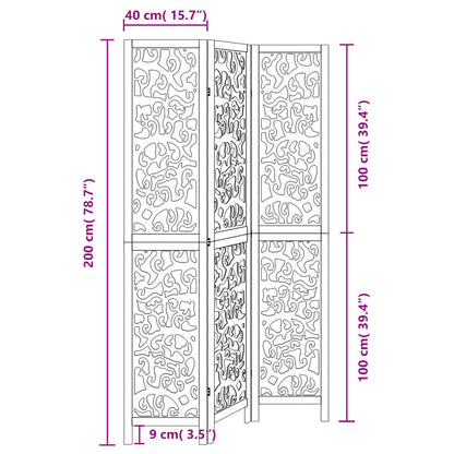 Room Divider 3 Panels Black Solid Wood Paulownia