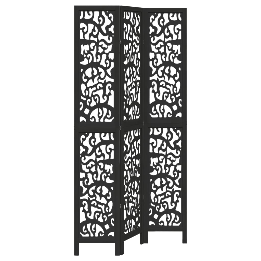 3-Panel Black Solid Wood Paulownia Room Divider