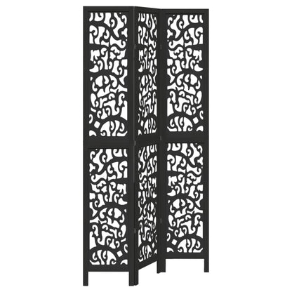 3-Panel Black Solid Wood Paulownia Room Divider
