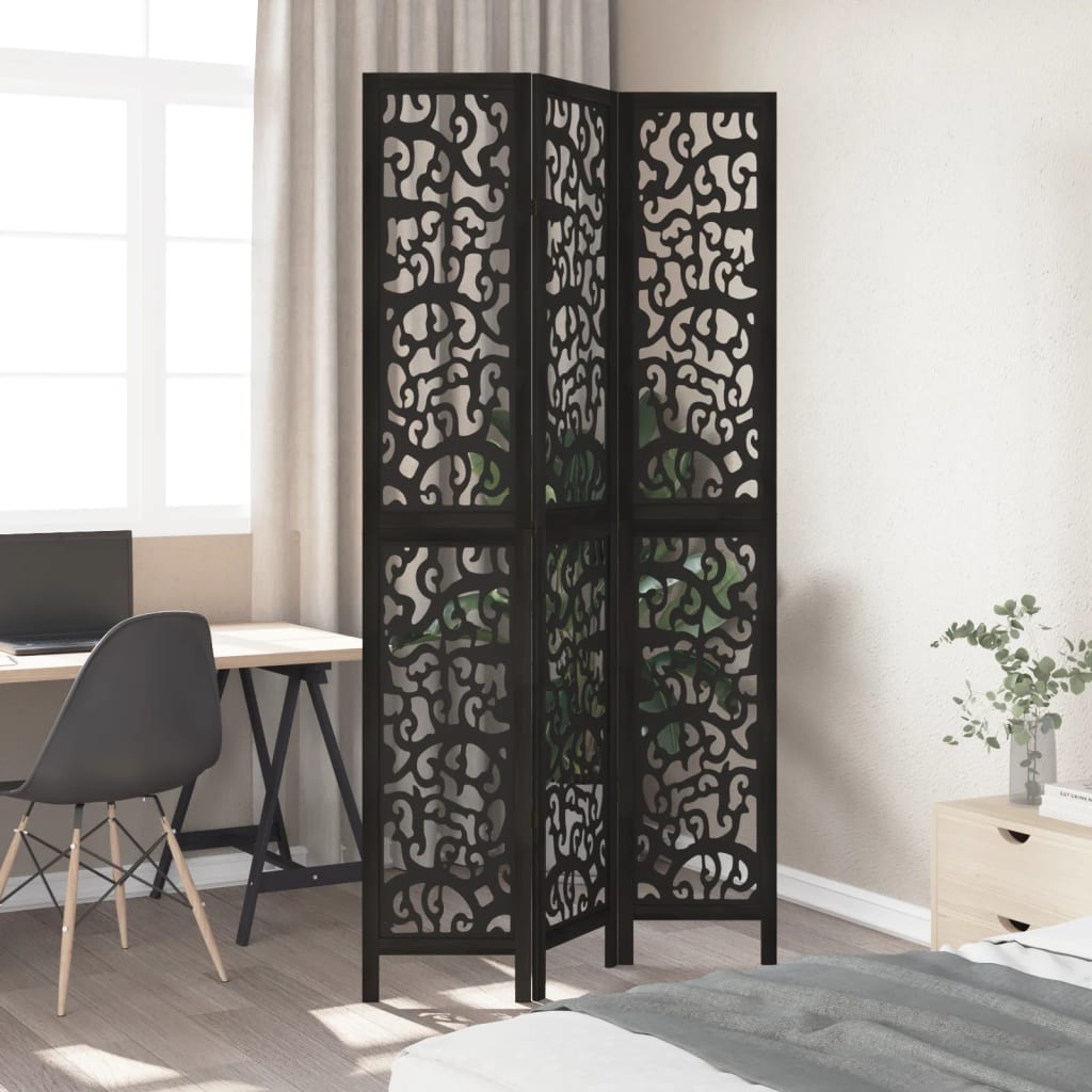 3-Panel Black Solid Wood Paulownia Room Divider