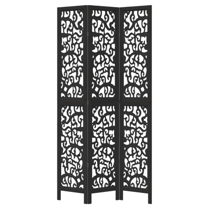 3-Panel Black Solid Wood Paulownia Room Divider