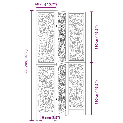 3-Panel Black Solid Wood Paulownia Room Divider