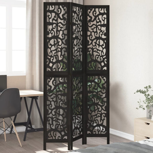 3-Panel Black Solid Wood Paulownia Room Divider