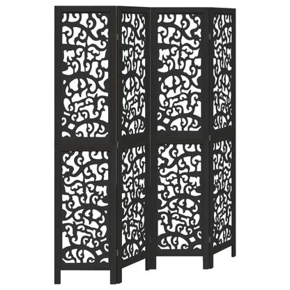 Stylish Black 4-Panel Room Divider in Solid Paulownia Wood